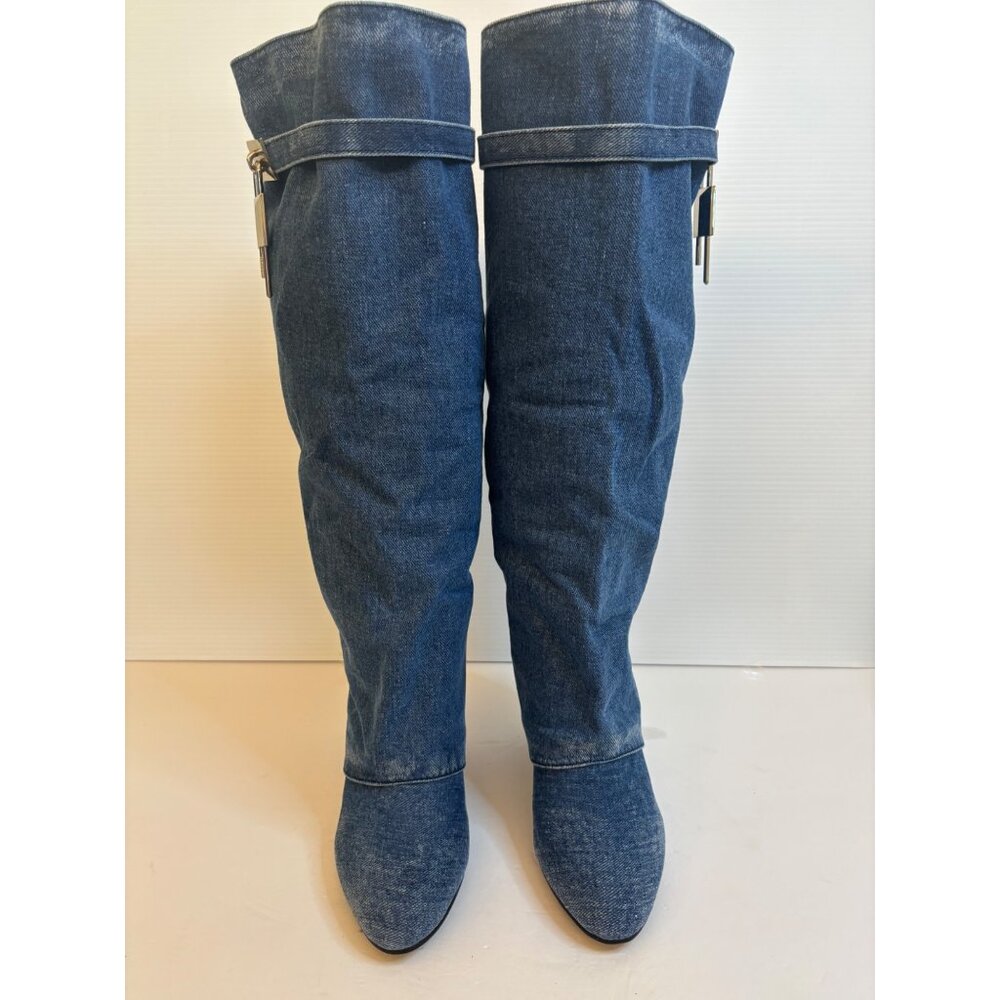 Women's Fold Over Jean Wedge Boots (Knee High) Size 8.5/38